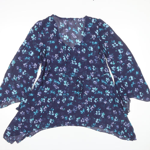 Marks and Spencer Per Una Womens Blue Floral Tunic Blouse Size 10