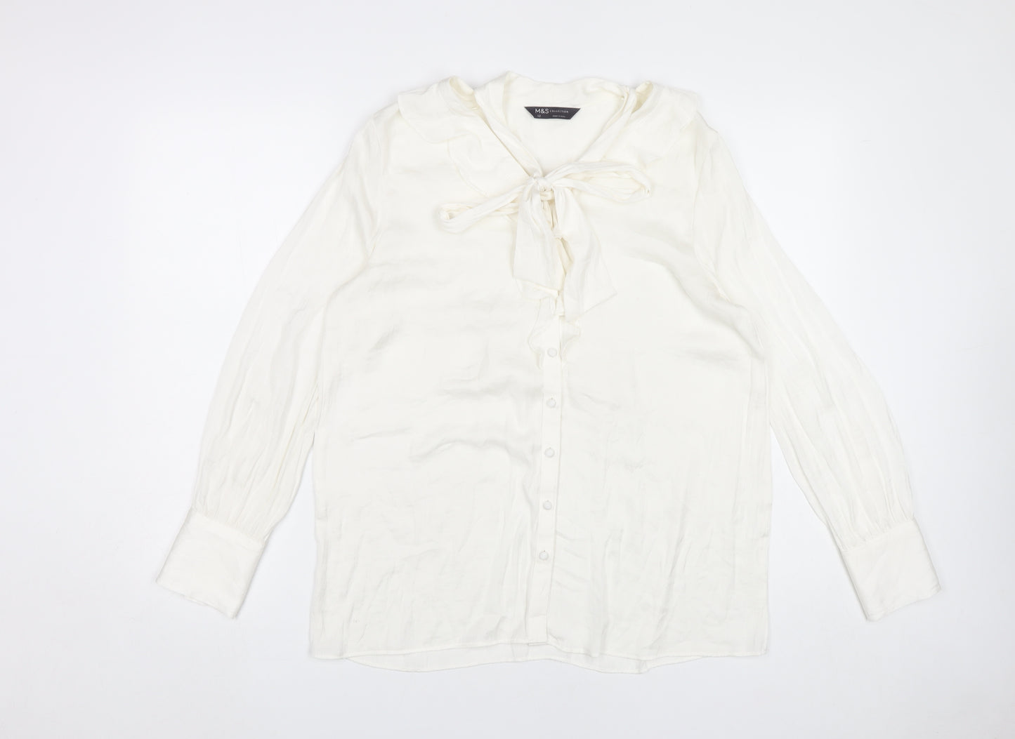 Marks and Spencer Women’s White Viscose Blouse Size 12 Long Sleeve