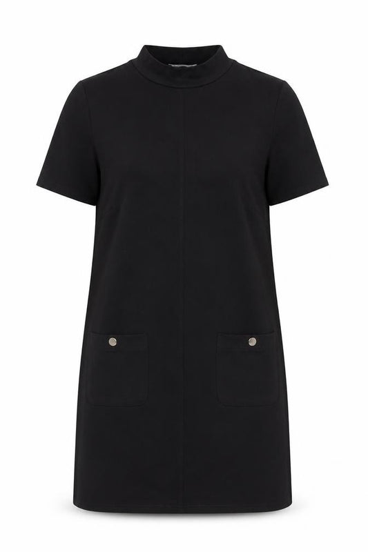 Front view of Et Vous women’s black, size UK 12, shift dress short sleeve workwear