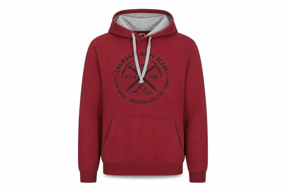 Front view of R-Life Men’s Red Pullover Hoodie, size S, Graphic Print Outdoor