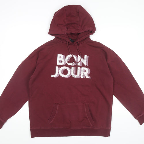 Next Women’s Burgundy Hoodie UK 14 Pullover Bonjour Print