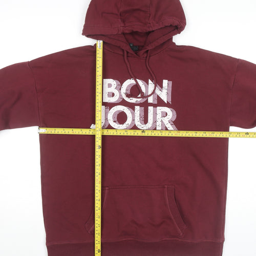 Next Women’s Burgundy Hoodie UK 14 Pullover Bonjour Print