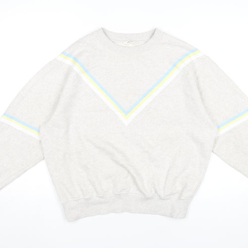Hush Women’s Grey Cotton Sweatshirt Small Retro Stripe Crew Neck