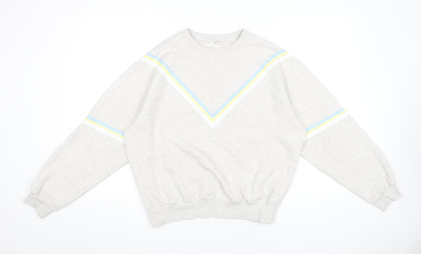 Hush Women’s Grey Cotton Sweatshirt Small Retro Stripe Crew Neck