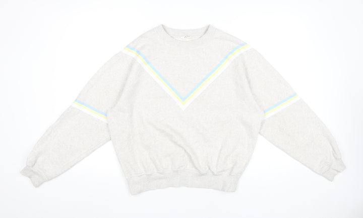 Hush Women’s Grey Cotton Sweatshirt Small Retro Stripe Crew Neck
