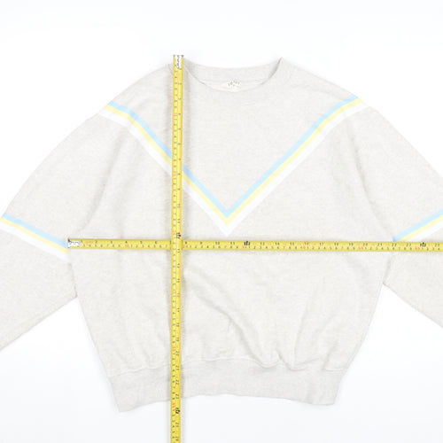 Hush Women’s Grey Cotton Sweatshirt Small Retro Stripe Crew Neck
