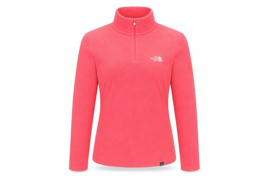 Front view of The North Face women’s pink fleece sweatshirt small 1/4 zip outdoor
