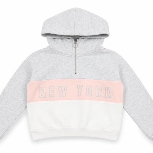 H&M Girls Grey Pink White Colourblock Hoodie 9-10Y Half Zip Hooded Sweatshirt