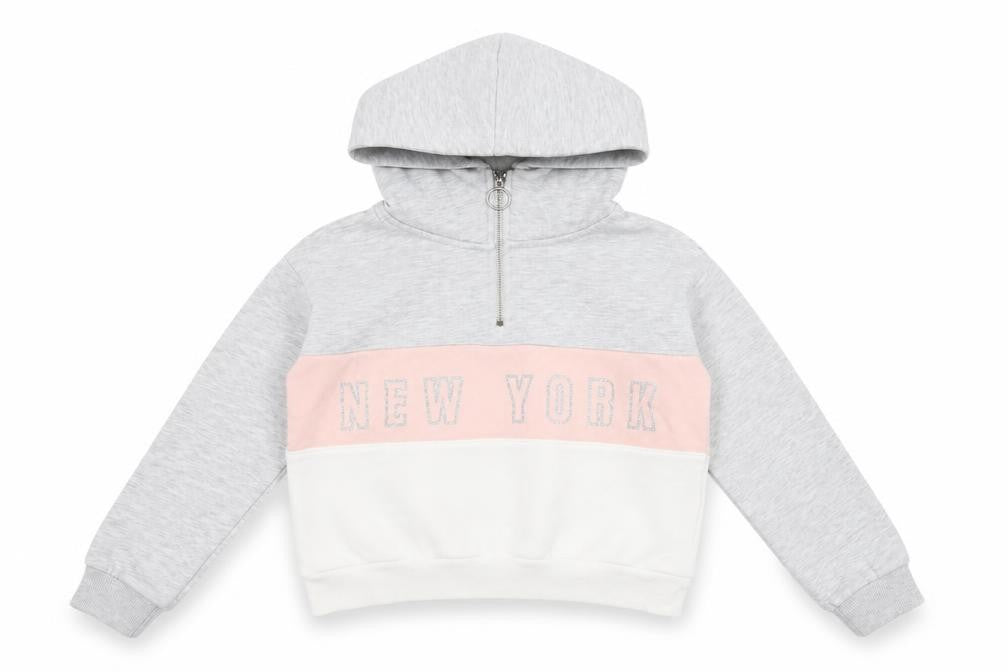 H&M Girls Grey Pink White Colourblock Hoodie 9-10Y Half Zip Hooded Sweatshirt