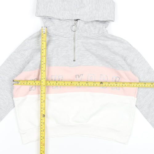 H&M Girls Grey Pink White Colourblock Hoodie 9-10Y Half Zip Hooded Sweatshirt
