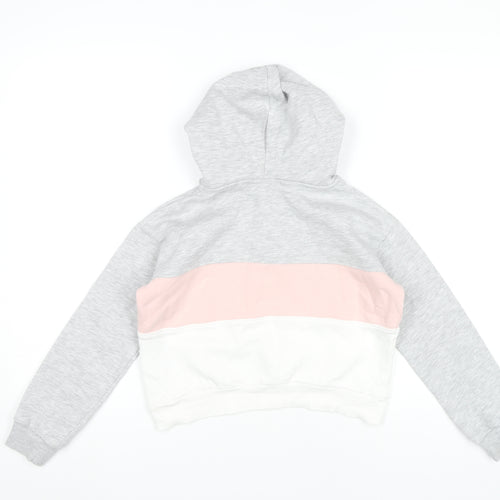 H&M Girls Grey Pink White Colourblock Hoodie 9-10Y Half Zip Hooded Sweatshirt