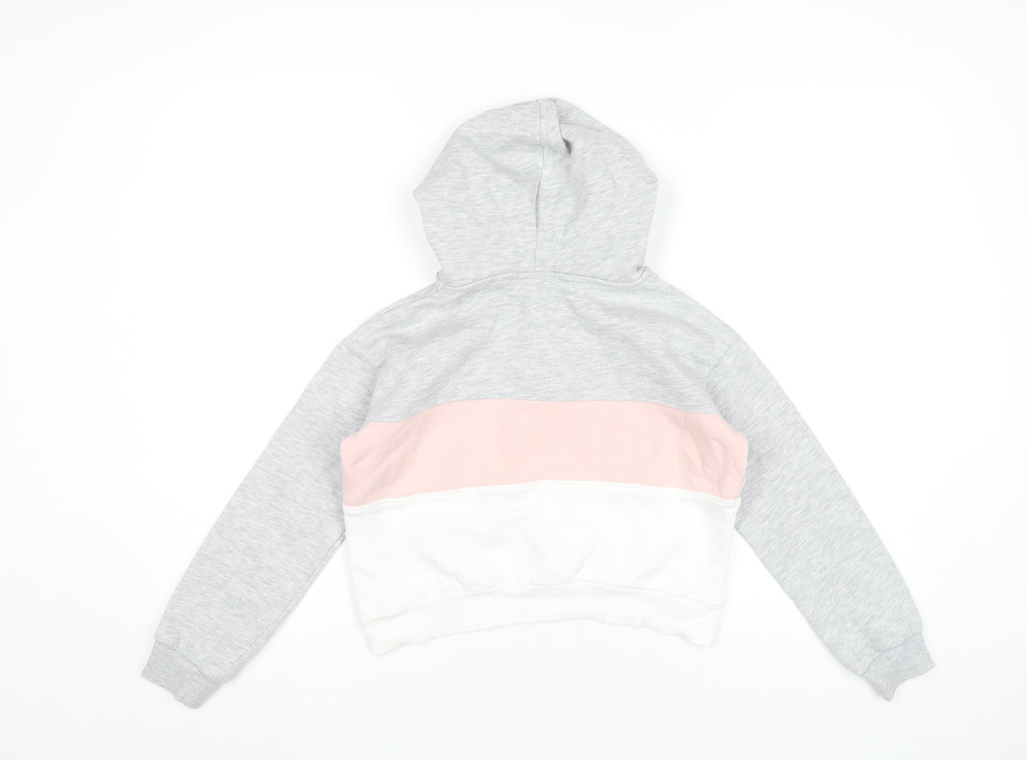 H&M Girls Grey Pink White Colourblock Hoodie 9-10Y Half Zip Hooded Sweatshirt