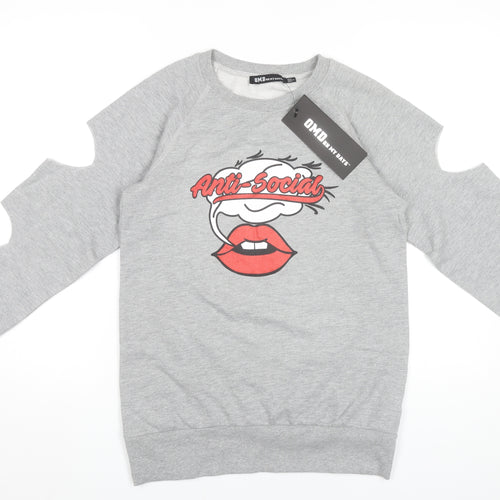 Oh My Days Womens Grey Graphic Pullover Sweatshirt UK 8