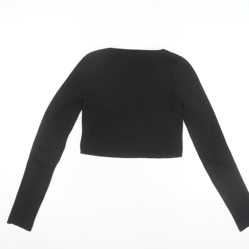 Zara Women Black Square Neck Cropped Long Sleeve Blouse Size 10