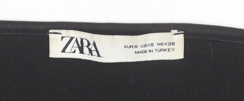 Zara Women Black Square Neck Cropped Long Sleeve Blouse Size 10