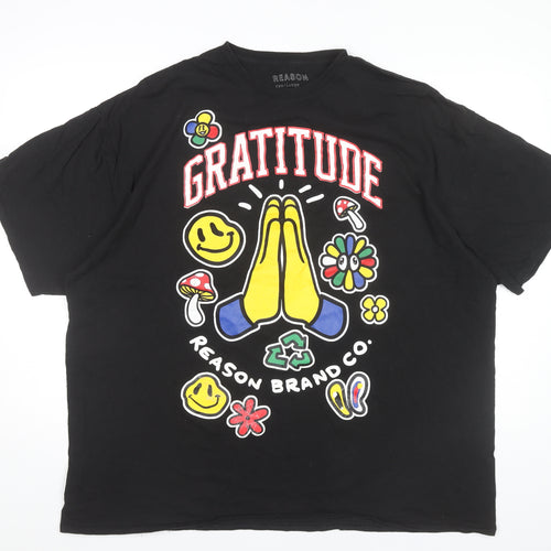 Reason Unisex Adults Black Graphic Gratitude Print T-Shirt 3XL