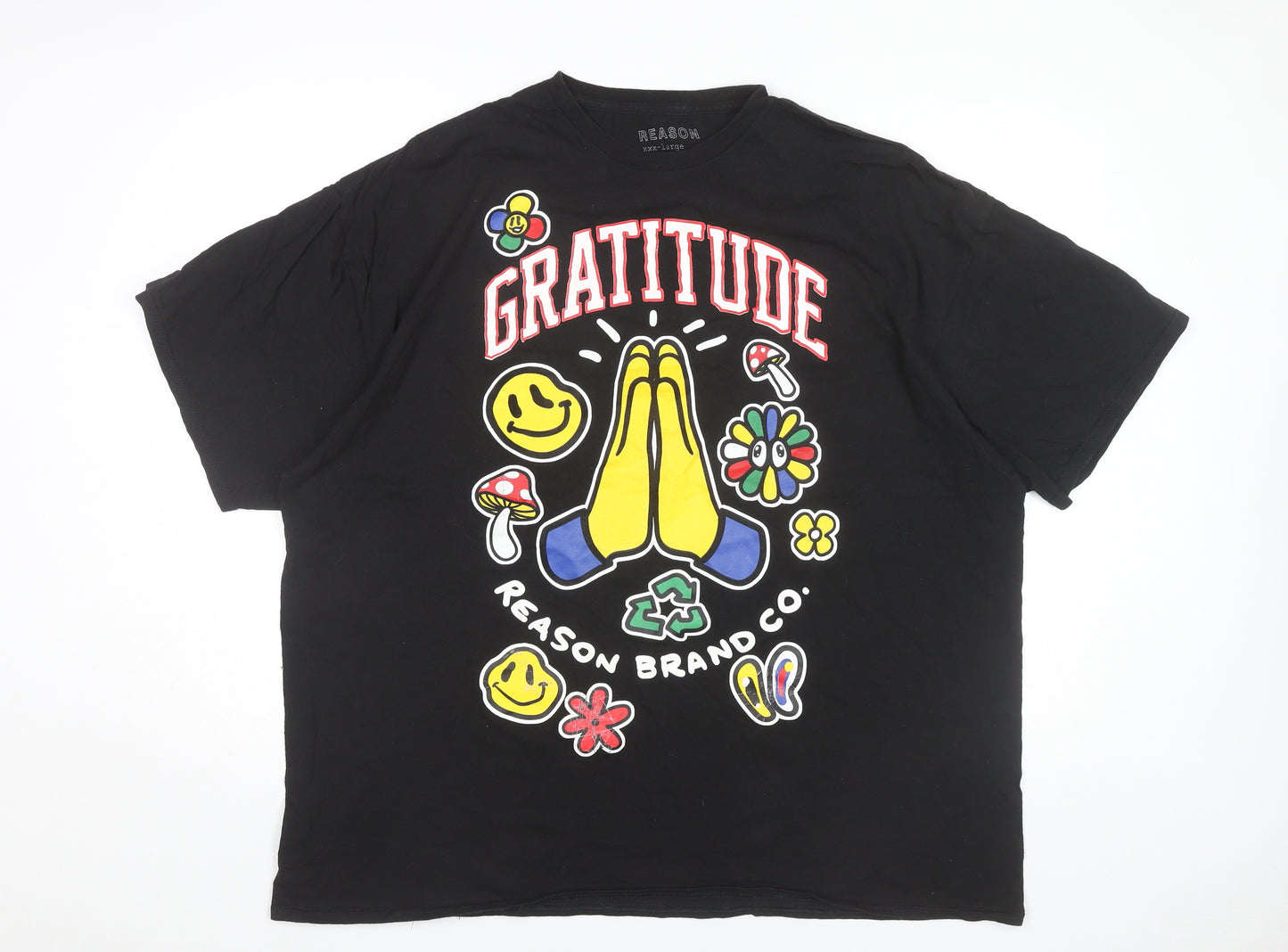 Reason Unisex Adults Black Graphic Gratitude Print T-Shirt 3XL