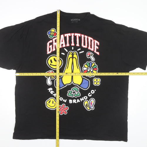 Reason Unisex Adults Black Graphic Gratitude Print T-Shirt 3XL