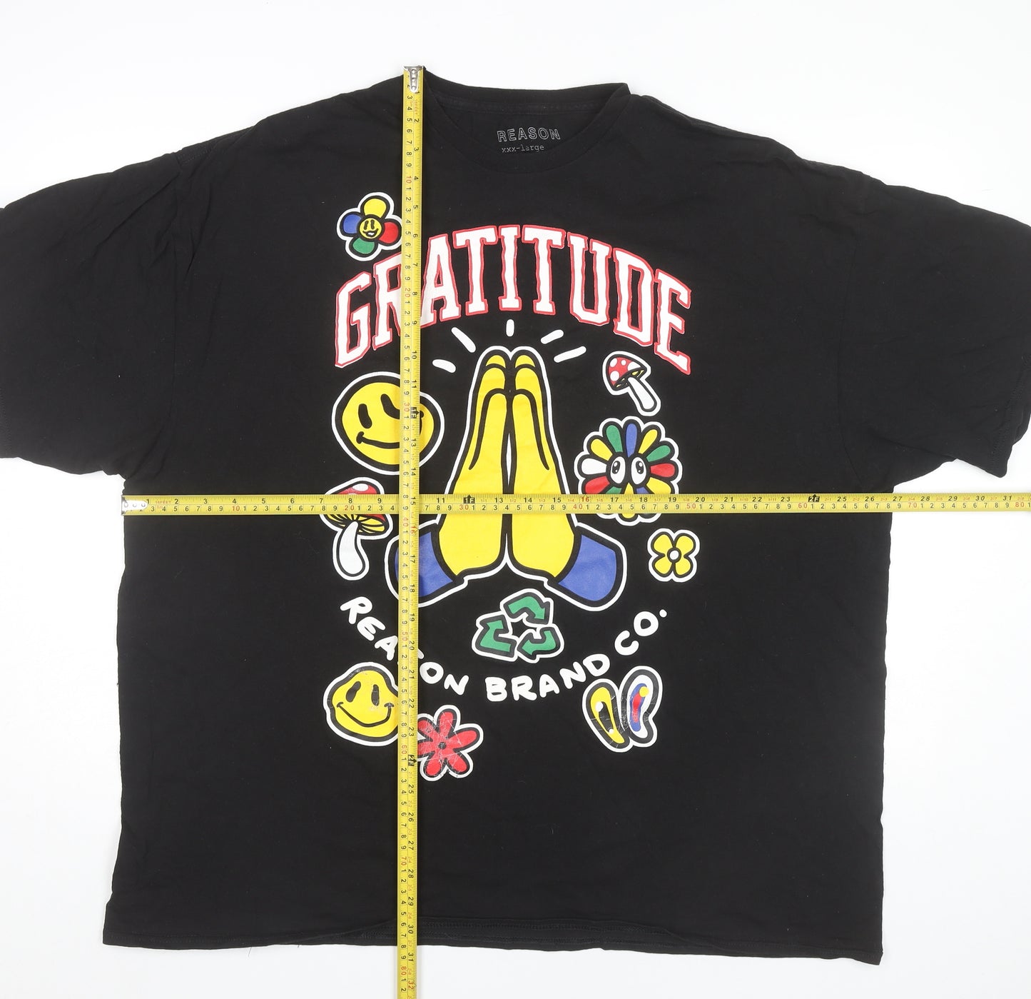 Reason Unisex Adults Black Graphic Gratitude Print T-Shirt 3XL