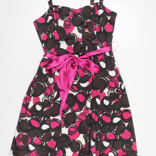 Début Women’s Pink Black A-Line Knee Length Sleeveless Dress Size 14