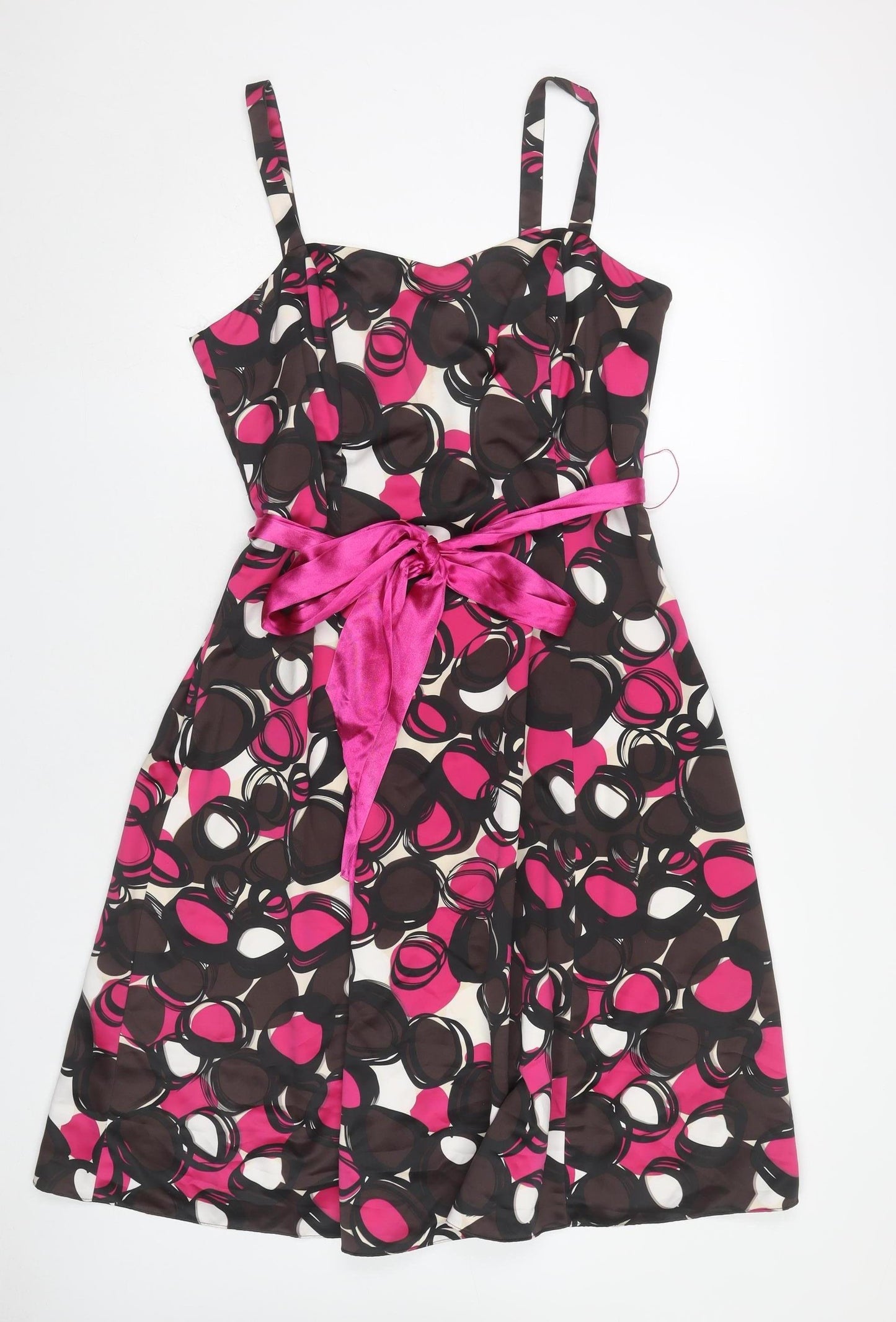 Début Women’s Pink Black A-Line Knee Length Sleeveless Dress Size 14