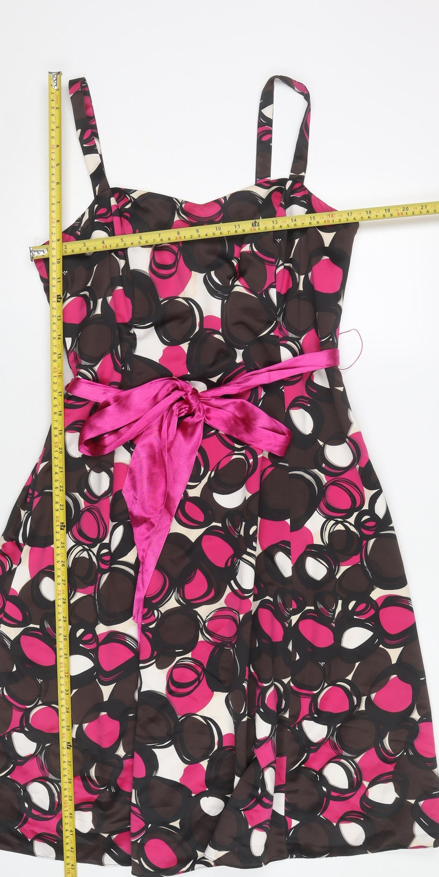 Début Women’s Pink Black A-Line Knee Length Sleeveless Dress Size 14