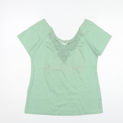 Levi Strauss Women’s Green Cotton V-Neck Crochet Trim T-Shirt Size S
