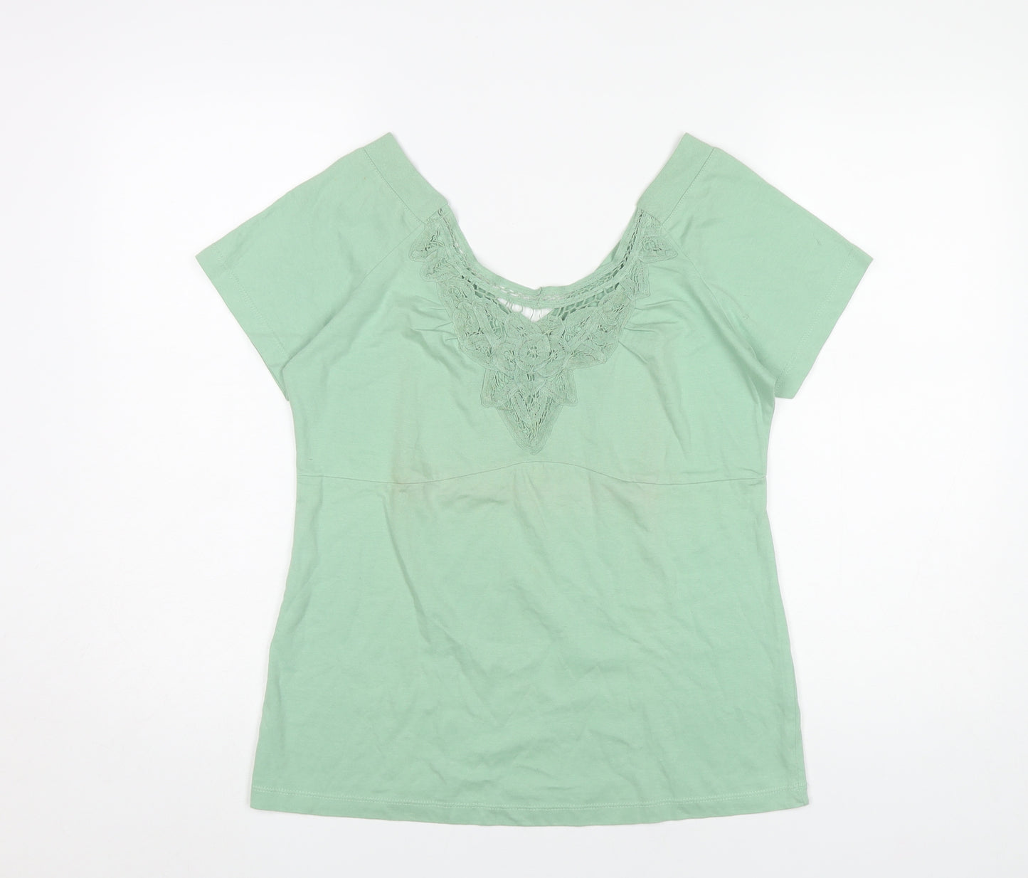 Levi Strauss Women’s Green Cotton V-Neck Crochet Trim T-Shirt Size S