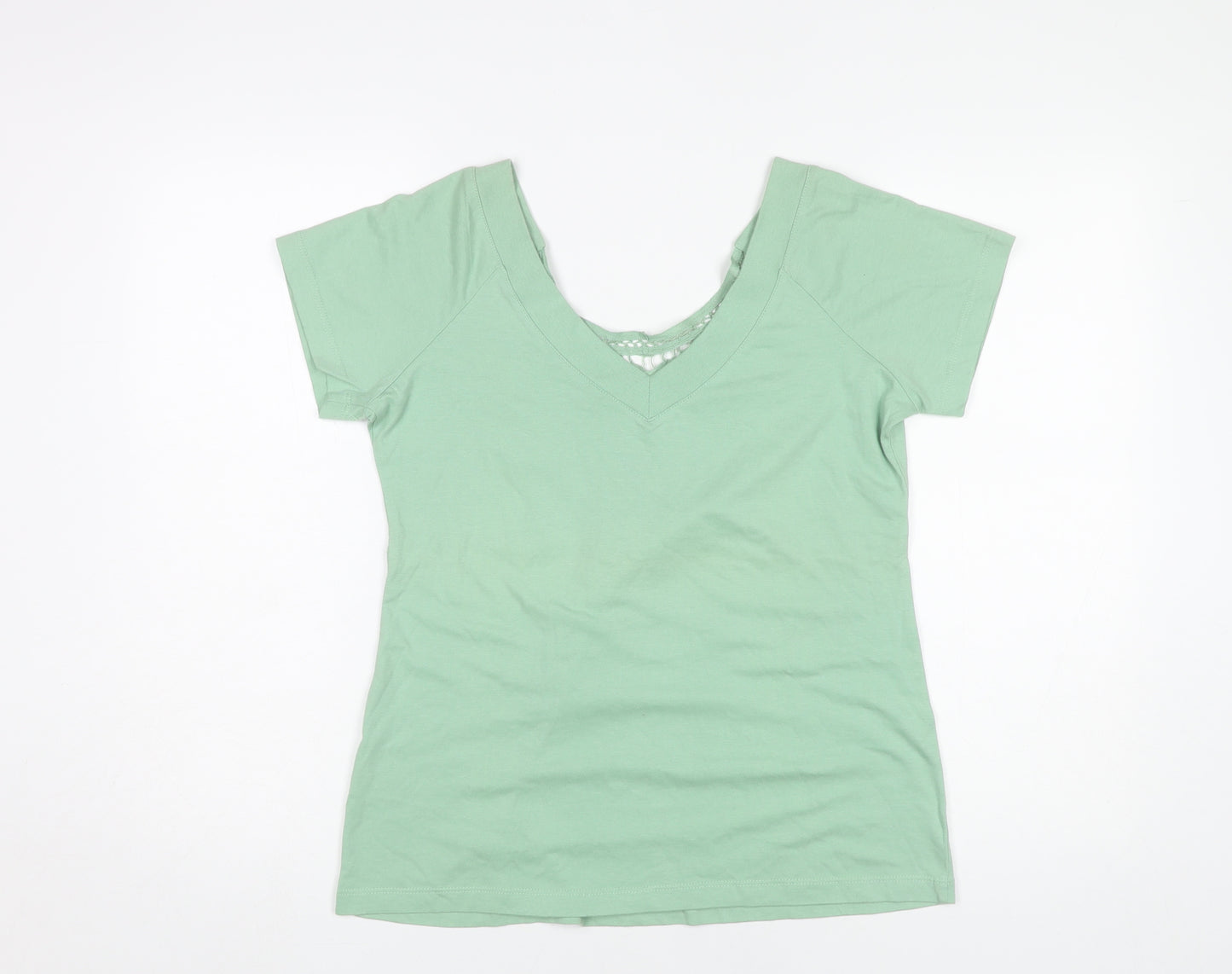 Levi Strauss Women’s Green Cotton V-Neck Crochet Trim T-Shirt Size S