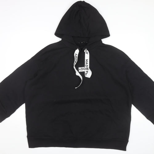 Zara Women’s Black Pullover Hoodie Size M 3/4 Sleeve Cotton