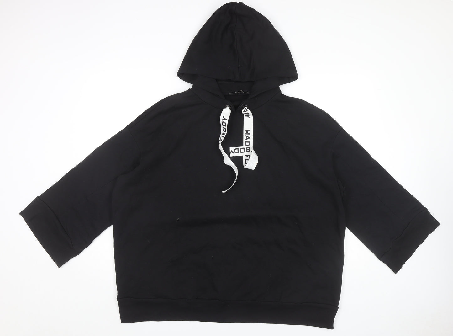 Zara Women’s Black Pullover Hoodie Size M 3/4 Sleeve Cotton