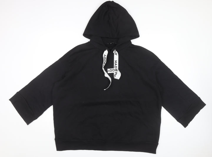 Zara Women’s Black Pullover Hoodie Size M 3/4 Sleeve Cotton