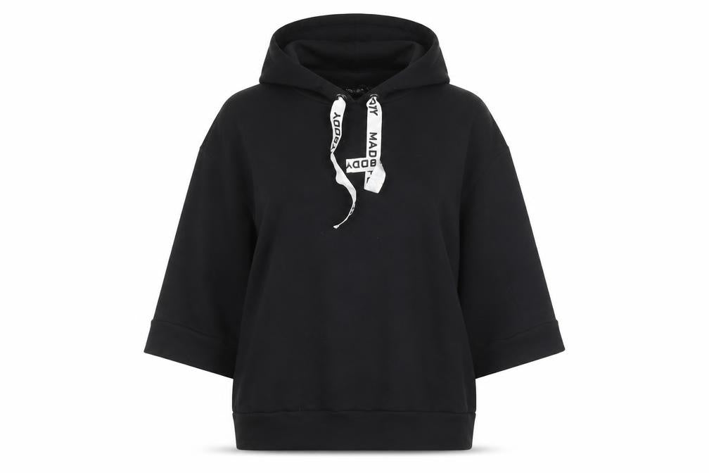Front view of Zara Women’s Black Pullover Hoodie, size M, 3/4 Sleeve Cotton