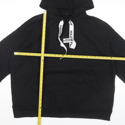 Zara Women’s Black Pullover Hoodie Size M 3/4 Sleeve Cotton