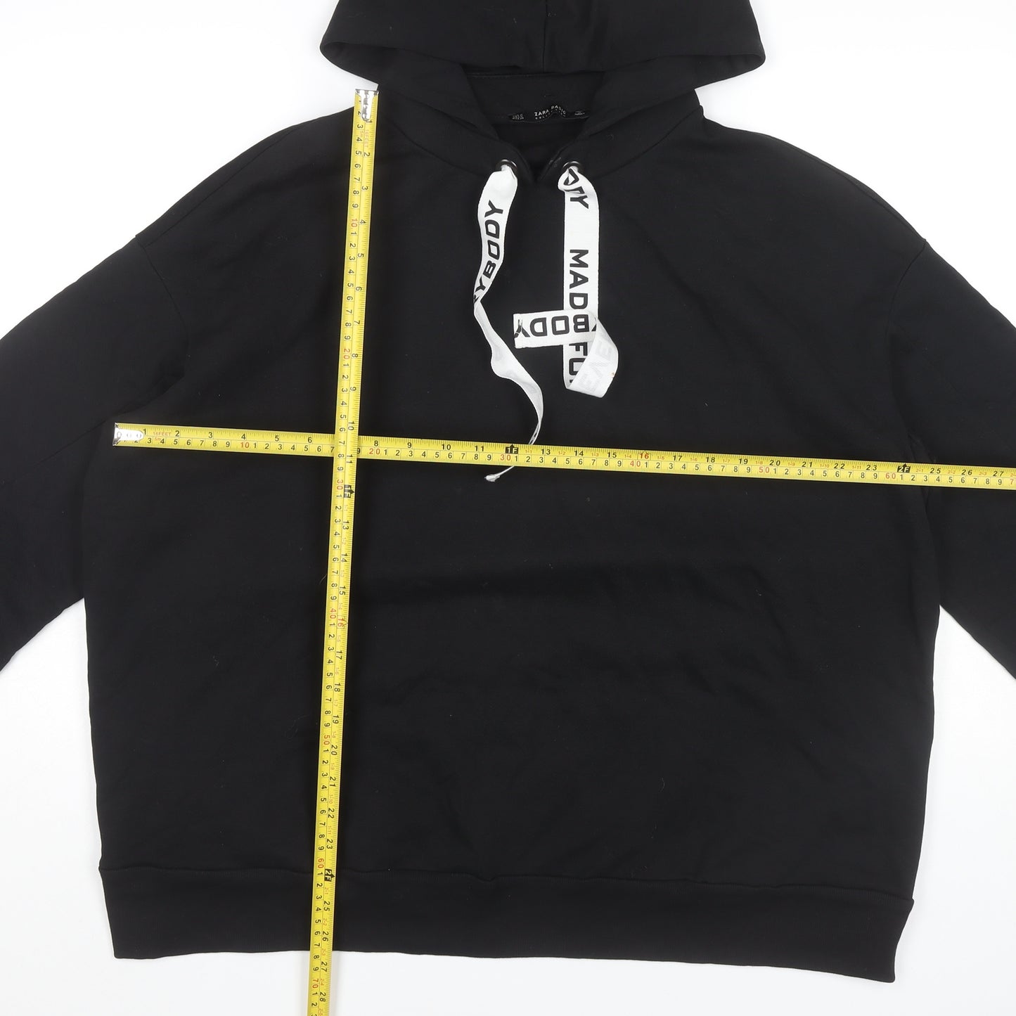 Zara Women’s Black Pullover Hoodie Size M 3/4 Sleeve Cotton