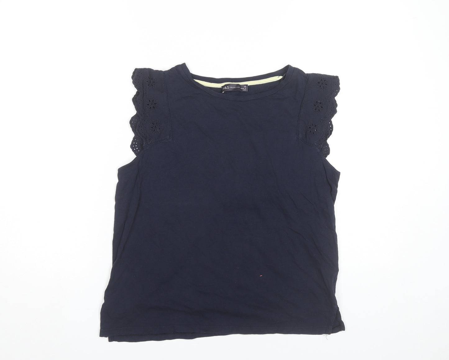 Marks and Spencer Womens Blue Size 12 Sleeveless Cotton Blouse