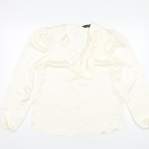 F&F Women’s Ivory Long Sleeve Puff Sleeve Bow Blouse UK 12
