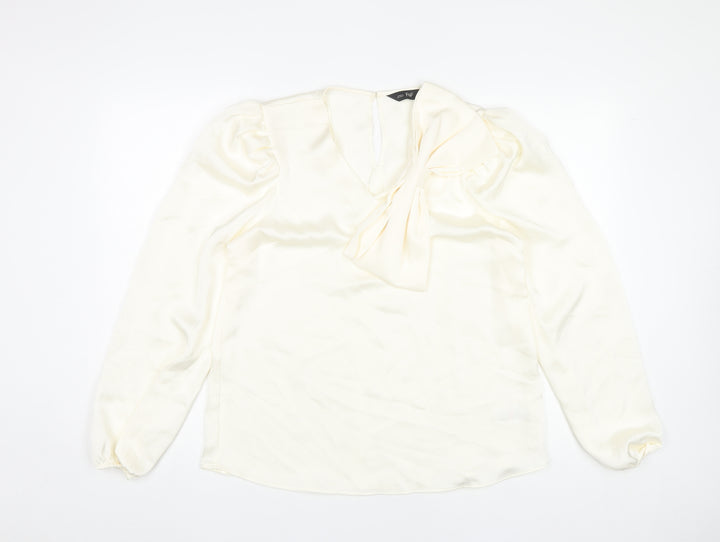 F&F Women’s Ivory Long Sleeve Puff Sleeve Bow Blouse UK 12