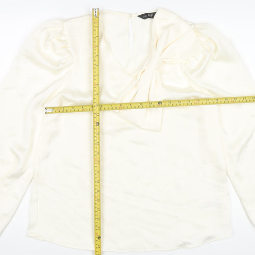 F&F Women’s Ivory Long Sleeve Puff Sleeve Bow Blouse UK 12