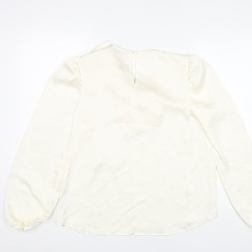 F&F Women’s Ivory Long Sleeve Puff Sleeve Bow Blouse UK 12