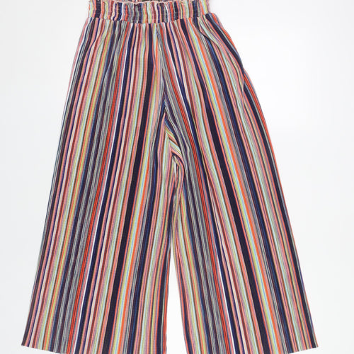 Bershka Girls Multicoloured Striped Wide Leg Trousers XS Polyester Elastic Waist