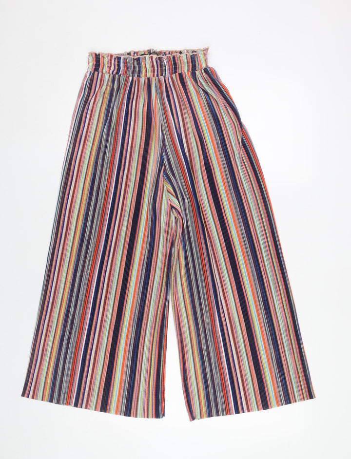 Bershka Girls Multicoloured Striped Wide Leg Trousers XS Polyester Elastic Waist