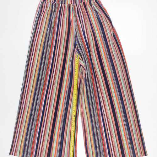 Bershka Girls Multicoloured Striped Wide Leg Trousers XS Polyester Elastic Waist