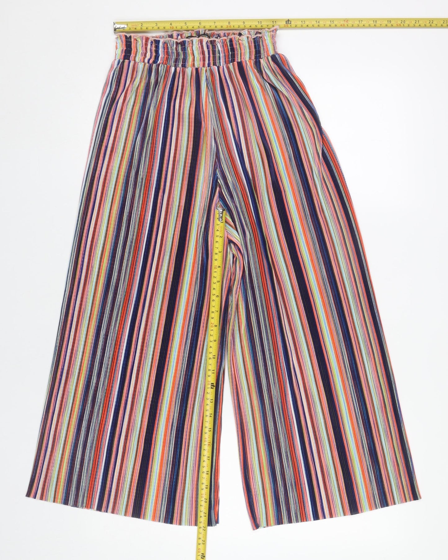 Bershka Girls Multicoloured Striped Wide Leg Trousers XS Polyester Elastic Waist