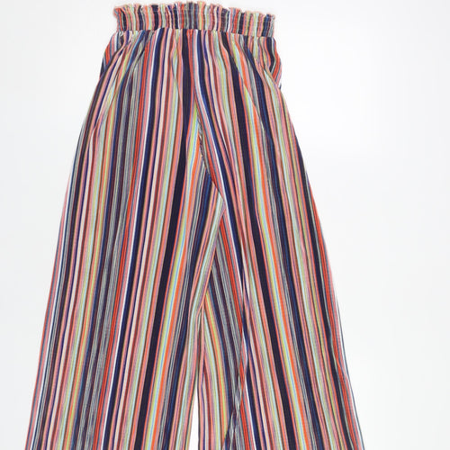 Bershka Girls Multicoloured Striped Wide Leg Trousers XS Polyester Elastic Waist