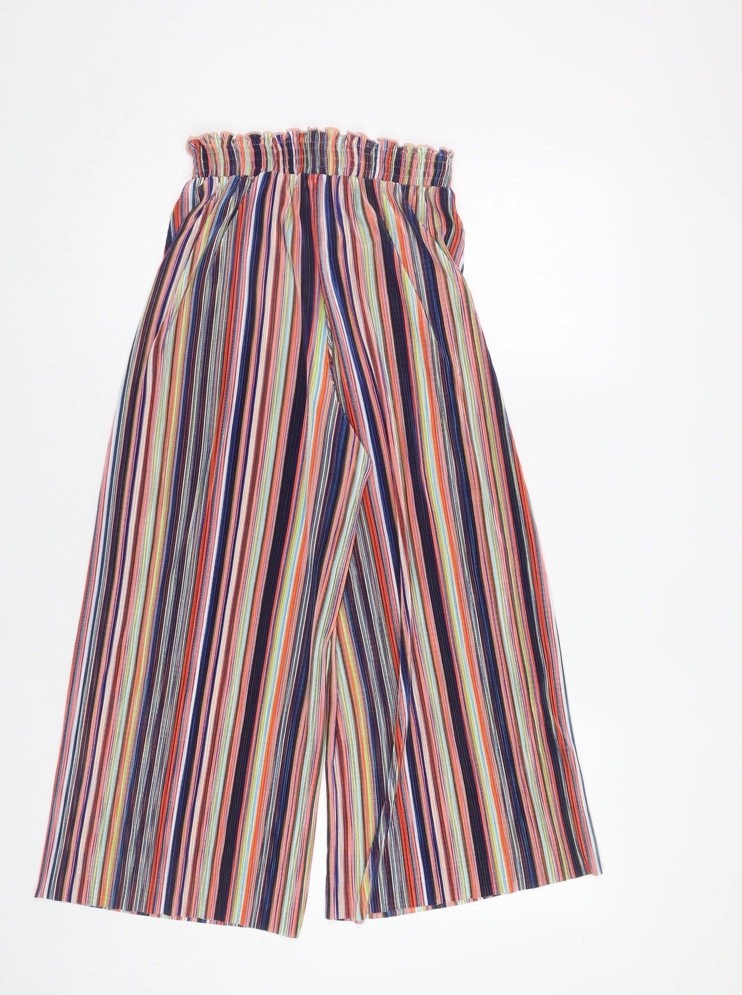 Bershka Girls Multicoloured Striped Wide Leg Trousers XS Polyester Elastic Waist