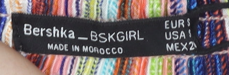 Bershka Girls Multicoloured Striped Wide Leg Trousers XS Polyester Elastic Waist