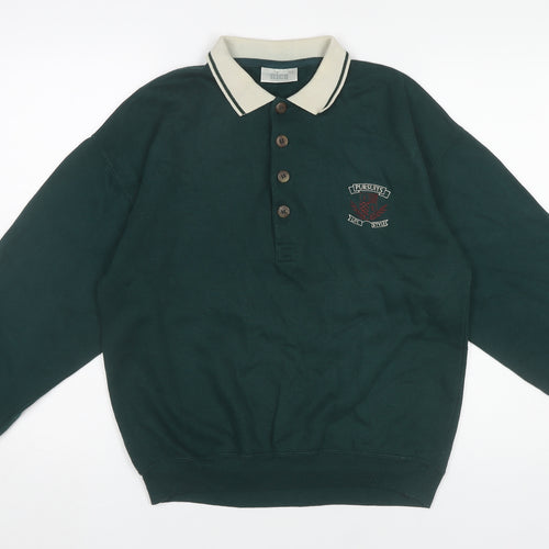 Nico Men’s Green Collared Henley Sweatshirt Size S Vintage Rugby Style