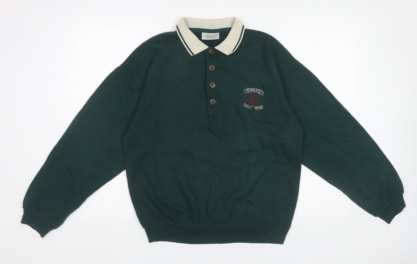 Nico Men’s Green Collared Henley Sweatshirt Size S Vintage Rugby Style