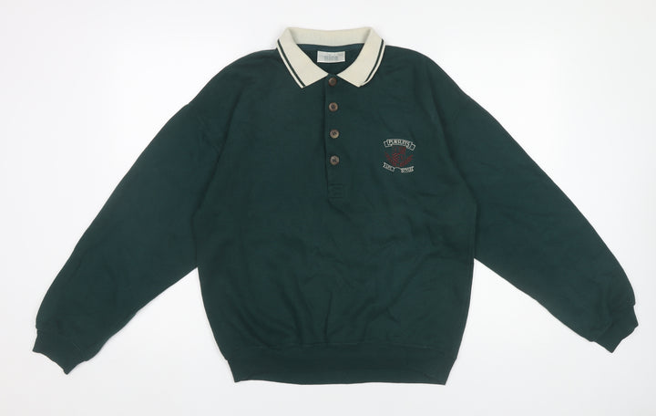 Nico Men’s Green Collared Henley Sweatshirt Size S Vintage Rugby Style